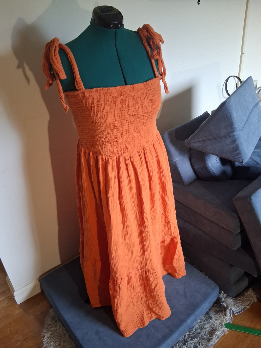 Fashion Nova Plus Size Orange Tie-Shoulder Smocked Summer Dress